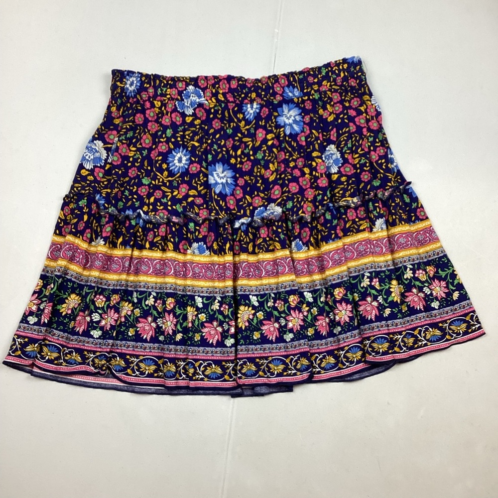 Alelly Floral Peasant Boho Tiered Mini Skirt XL - Picture 2 of 6